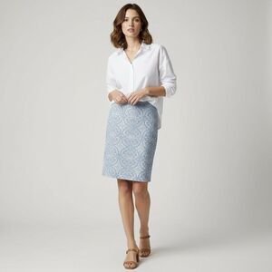 Halogen Size 6 Embroidered Brocade Light Blue Pencil Skirt Career Wear Office